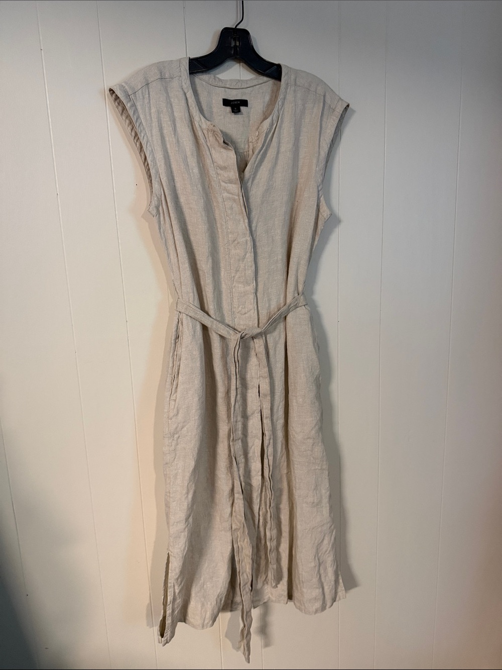 J. Crew Sleeveless Linen Midi Dress in Natural/Beige